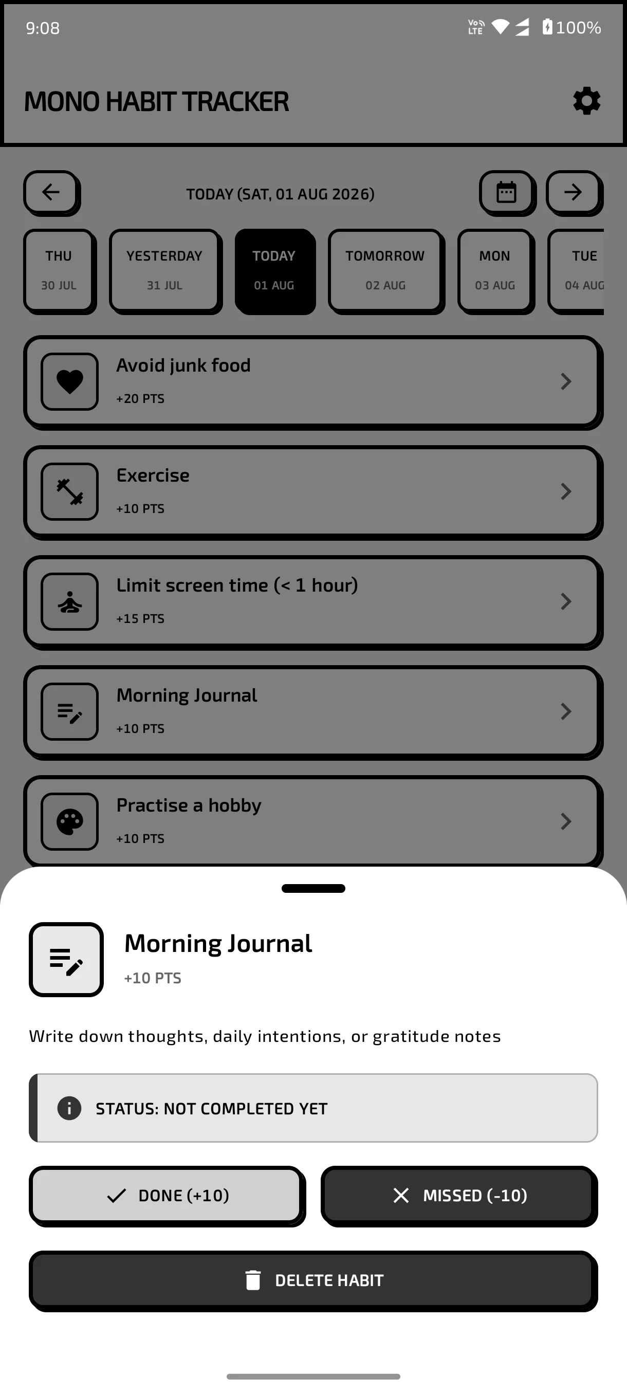 Mono Habit Tracker screenshot